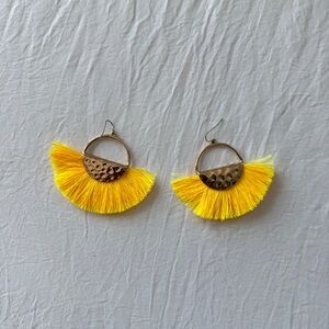 Yellow Tassel Earrings with Gold Accents